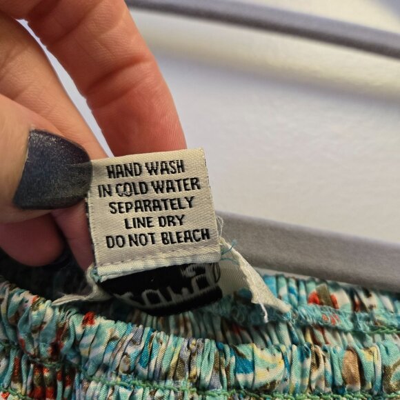 Zury Bohemian Style Dress Free Size Silk Smocked Bell Sleeve - Picture 7 of 9